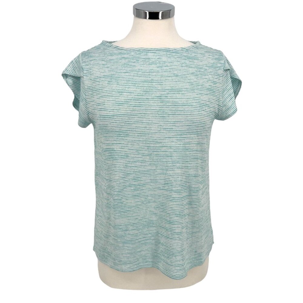 Market & Spruce Striped Tulip Sleeve Top Faux Button Back Blue Size LP NWT